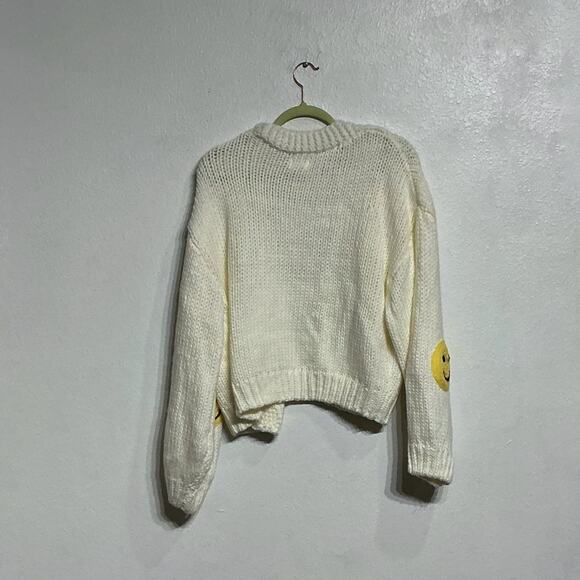 Luna Ivy White Smiley Face Chunky Knit Open Cardigan Sz M - Picture 8 of 11